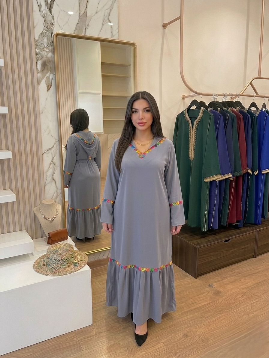 Jellaba avec fourrure et dentelle