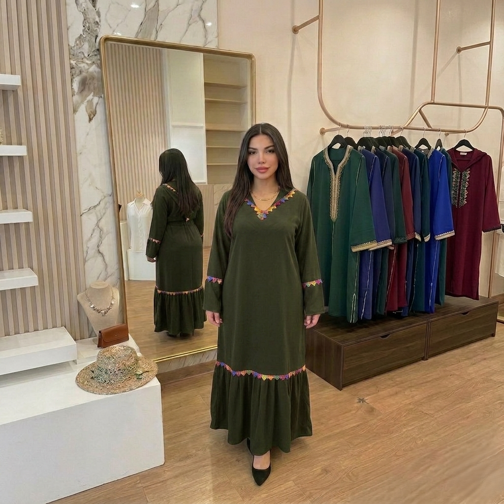 Jellaba avec fourrure et dentelle