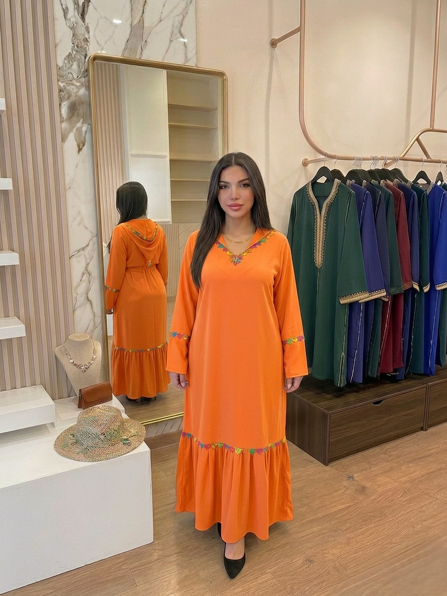 Jellaba avec fourrure et dentelle