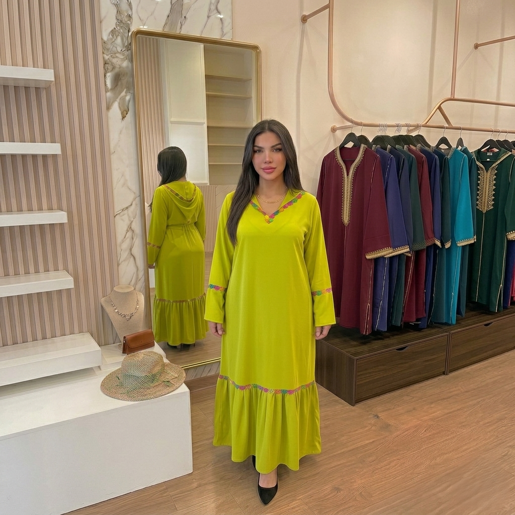 Jellaba avec fourrure et dentelle