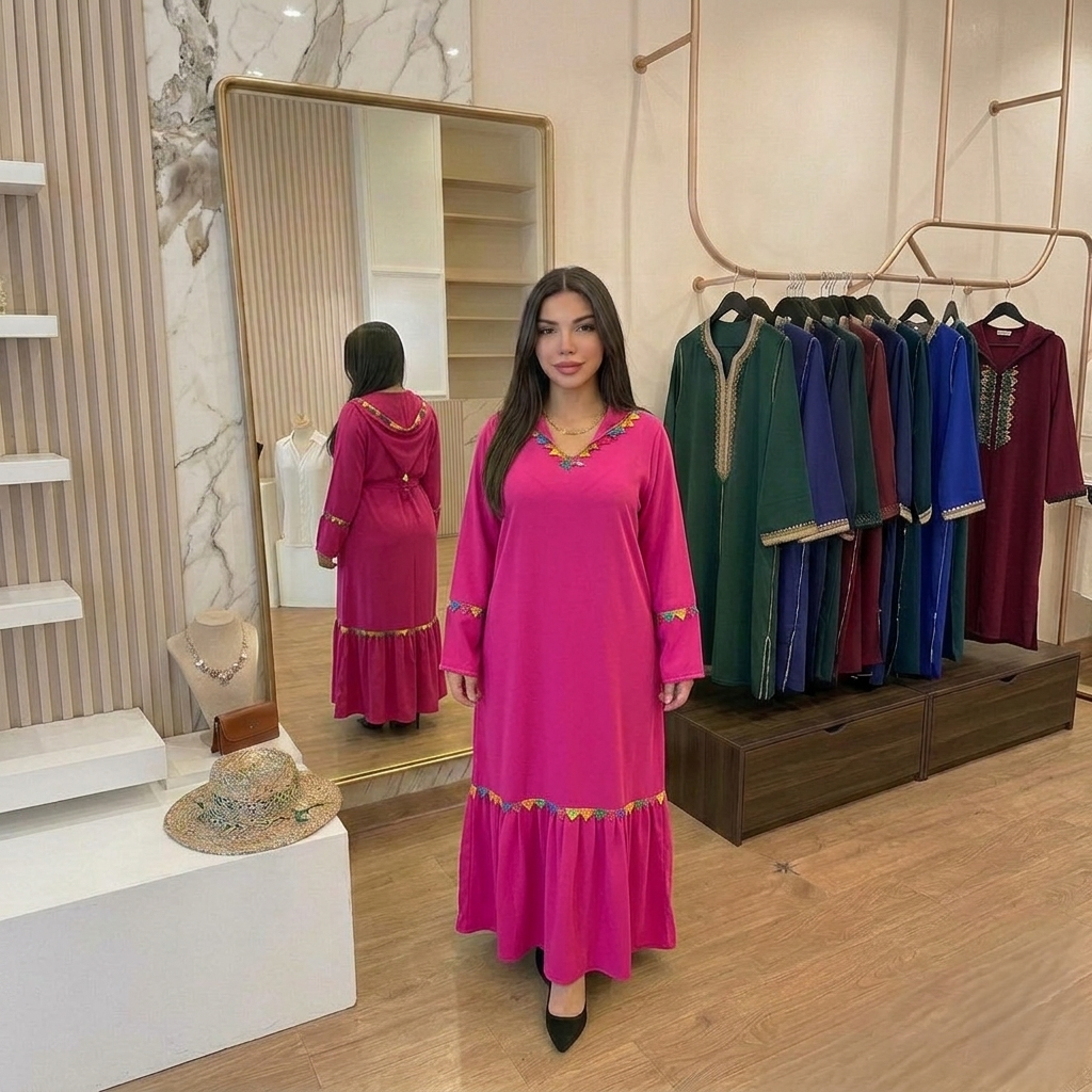 Jellaba avec fourrure et dentelle