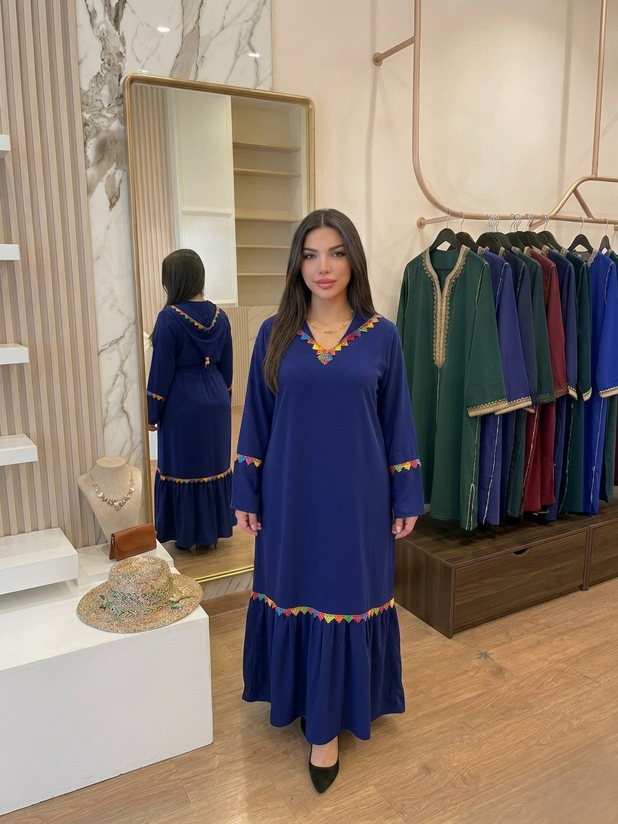 Jellaba avec fourrure et dentelle