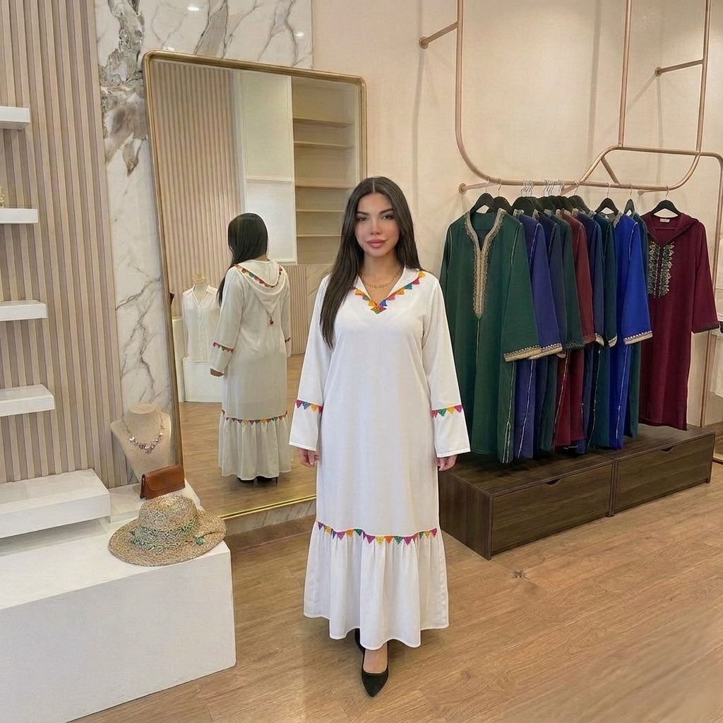 Jellaba avec fourrure et dentelle